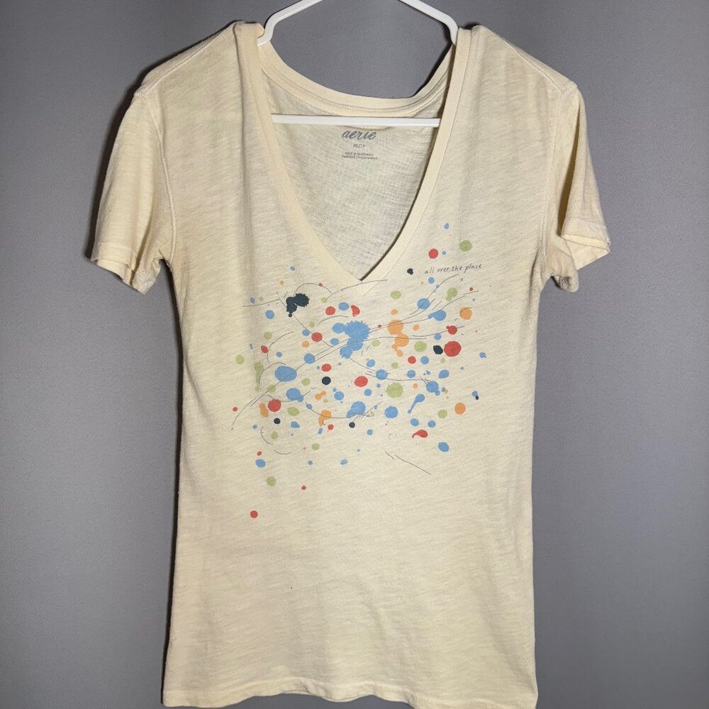 Aerie 'All Over the Place' V-Neck T-Shirt, Womens Size XSmall